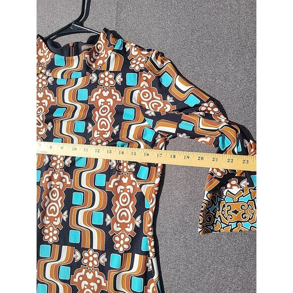 J McLaughlin S Brown Turquoise Biscayne Polynesian Shift Dress 862 - Picture 7 of 8